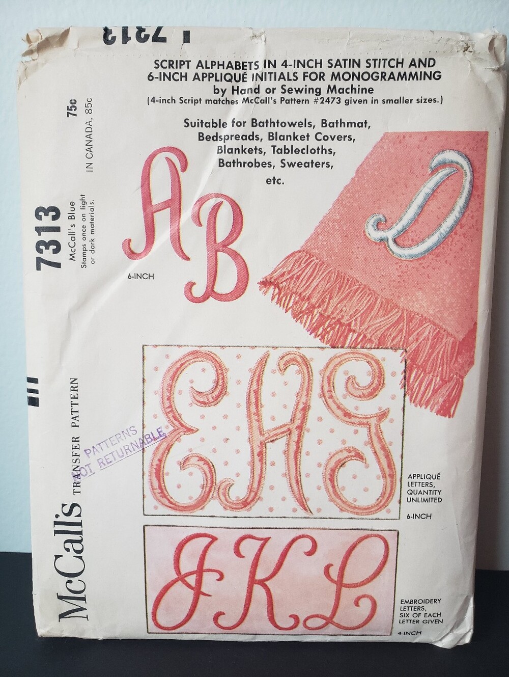 Vintage 1964 Monogram Transfer Pattern, Uncut #7313